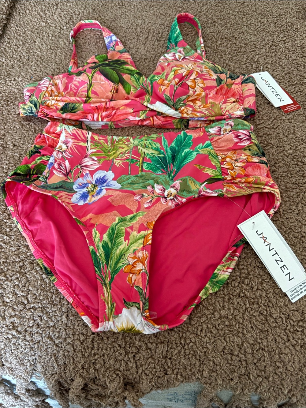 NWT Jantzen Tropical Floral High-Waist Bikini Set - Pink Multi
